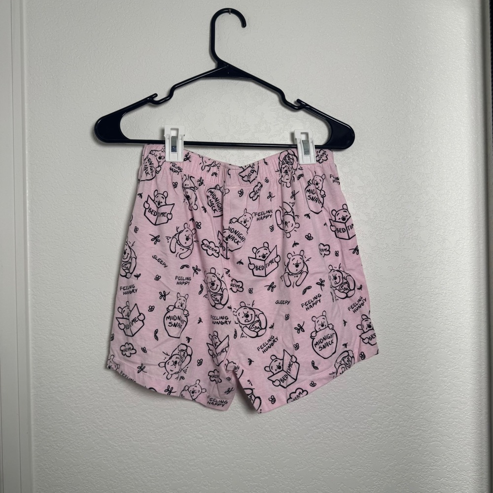 Disney Winnie the Pooh Pajama Shorts Womens Medium Pink All Over Print PJs - Picture 2 of 4
